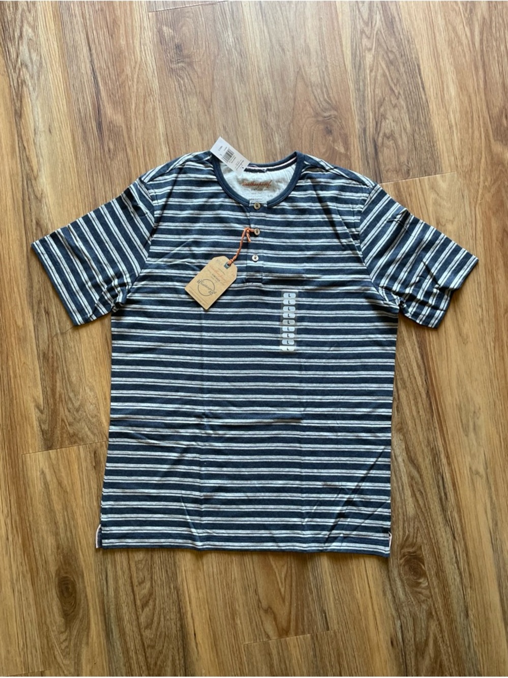 Weatherproof Navy & GreyStriped Short Sleeve Henley